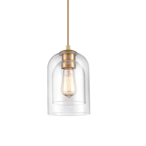 Modern Brass Mini Pendant Light Double Bell Glass Shade